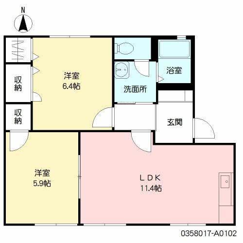 ディアス・パルモ古国府(2LDK/1階)の間取り写真