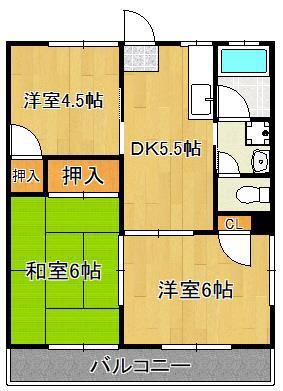 エントピア引野(3DK/2階)の間取り写真