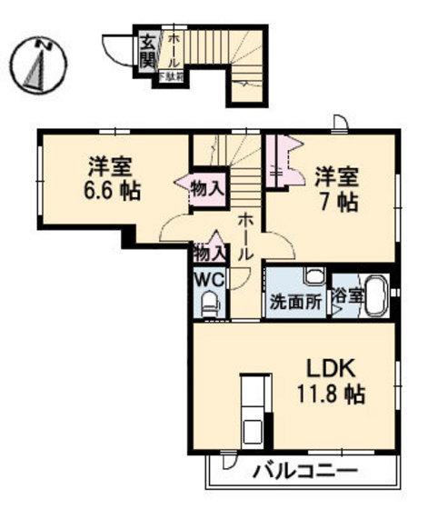 ファミール II棟(2LDK/2階)の間取り写真