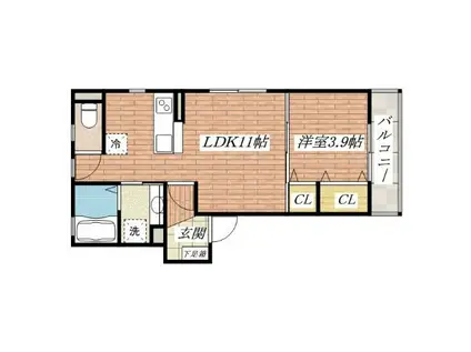 クレッシェンドIII(1LDK/1階)の間取り写真