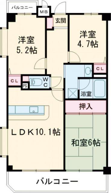 バンベール生駒(3LDK/4階)の間取り写真