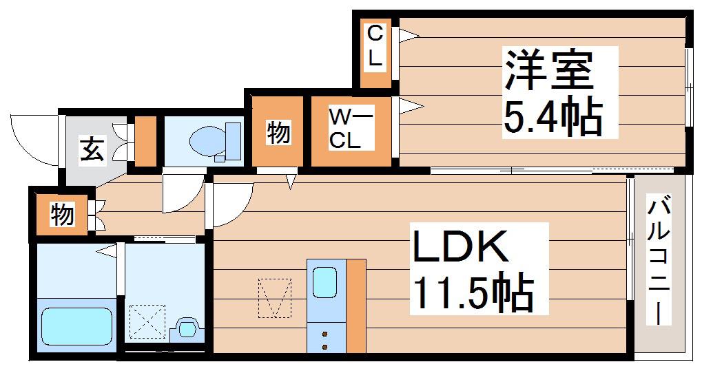 仙台市地下鉄南北線 長町一丁目駅 徒歩30分 2階建 築4年(1LDK/1階)の間取り写真