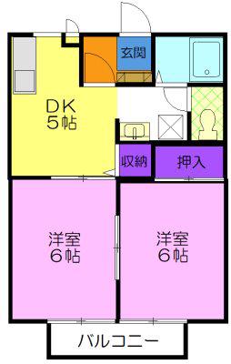 ひまわりF(2DK/2階)の間取り写真