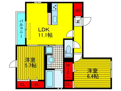 FLEUR伊加賀(2LDK/1階)の間取り写真