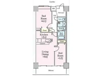 コーポレートヨコハマポートサイド(2LDK/4階)の間取り写真