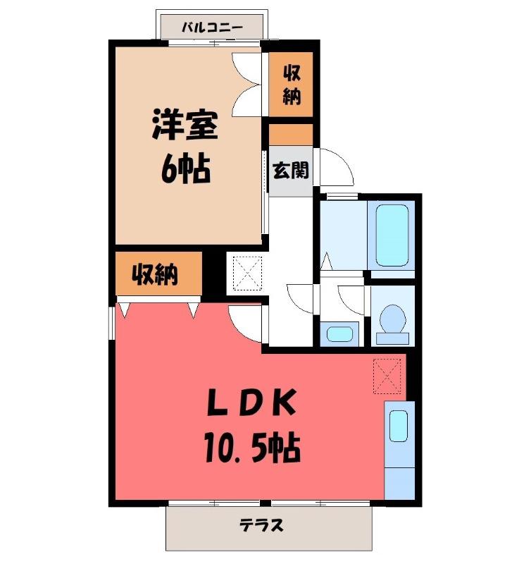 セジュール千木良B(1LDK/1階)の間取り写真