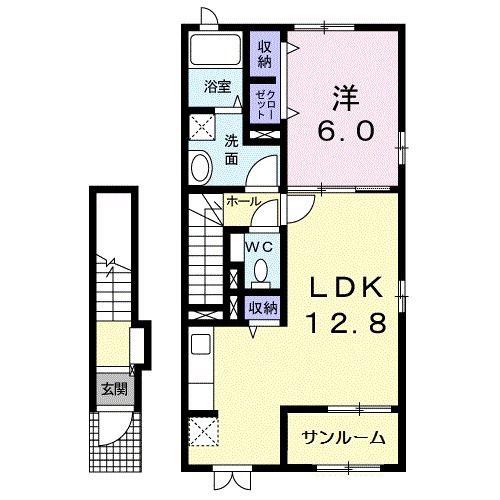 CHERRY LANE(1LDK/2階)の間取り写真