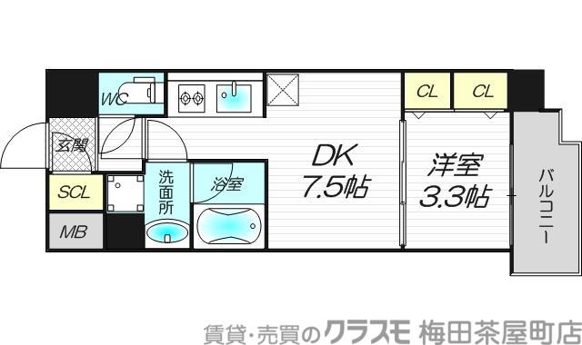 アーバネックス西天満(1DK/6階)の間取り写真