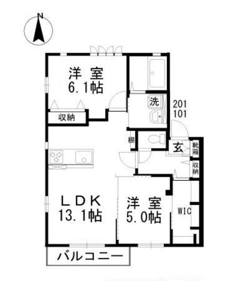 ヴェルジュ・コートII(2LDK/2階)の間取り写真