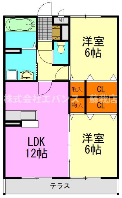 バニュルスIV(2LDK/3階)の間取り写真