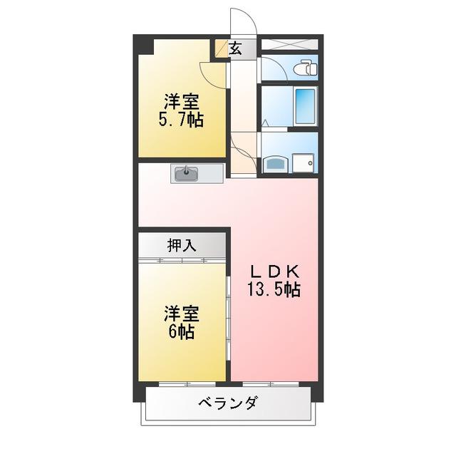 ブラッサム鵜の森(2LDK/1階)の間取り写真