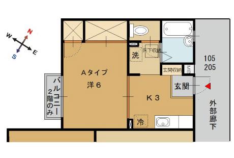 ラフィーネ Aタイプ(1K/1階)の間取り写真