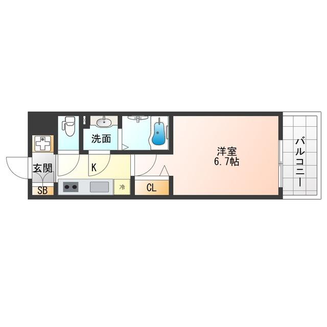 ALIVIS福島海老江(1K/2階)の間取り写真
