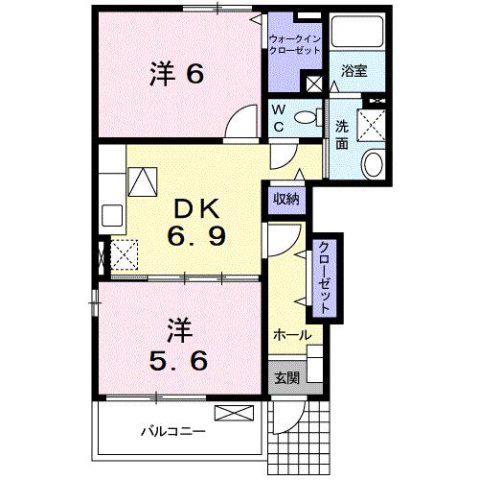 プラシードM B棟(2DK/1階)の間取り写真