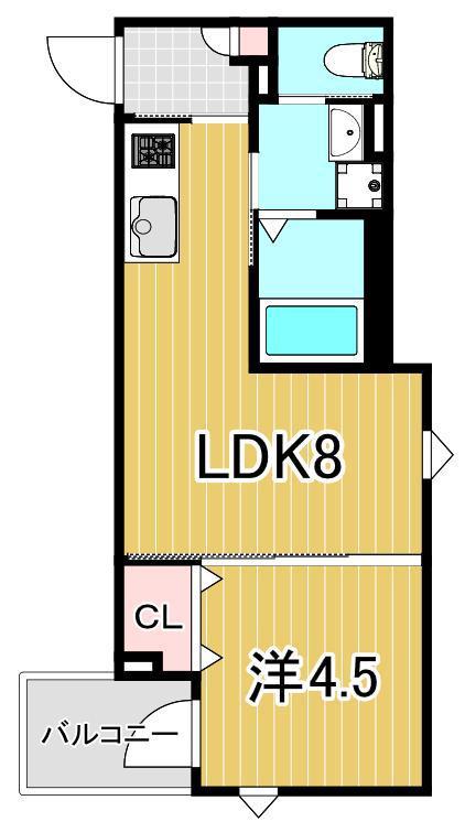 クロワッサン六町(1LDK/2階)の間取り写真