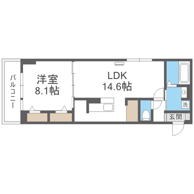 ブラン新宮中央(1LDK/3階)の間取り写真