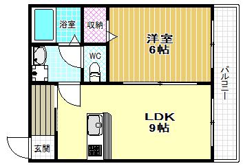 山元マンションD棟(1LDK/2階)の間取り写真
