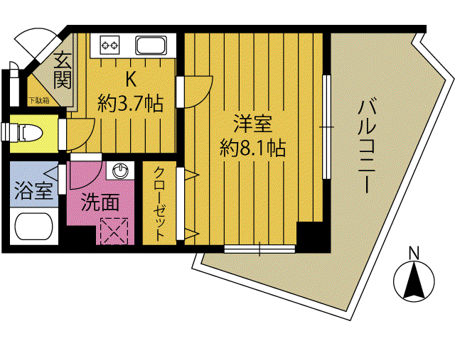B-STAGE(1K/3階)の間取り写真