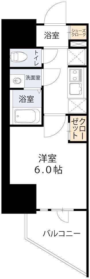 エスリードレジデンス大阪福島サウスフラッツ(1K/12階)の間取り写真