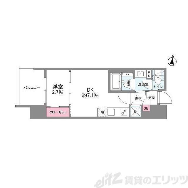 シーズンフラッツ中崎(1DK/8階)の間取り写真