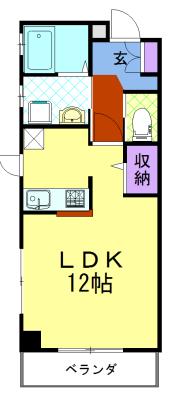 三向ハイツ今泉新町(ワンルーム/3階)の間取り写真