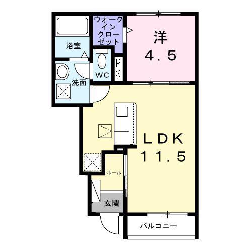 ヒカルサ江南宮後(1LDK/1階)の間取り写真