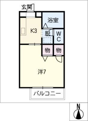 たちばな壱番館(1K/1階)の間取り写真