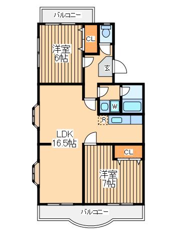 パークヒル壱番館(2LDK/4階)の間取り写真