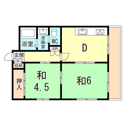 ハイツ宗田(2DK/2階)の間取り写真