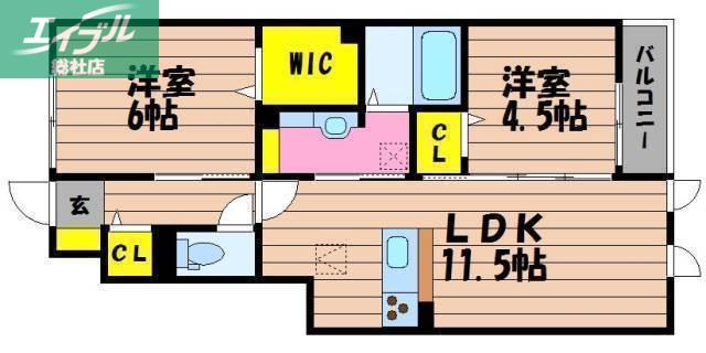 ブルースター東宮 B館(2LDK/1階)の間取り写真