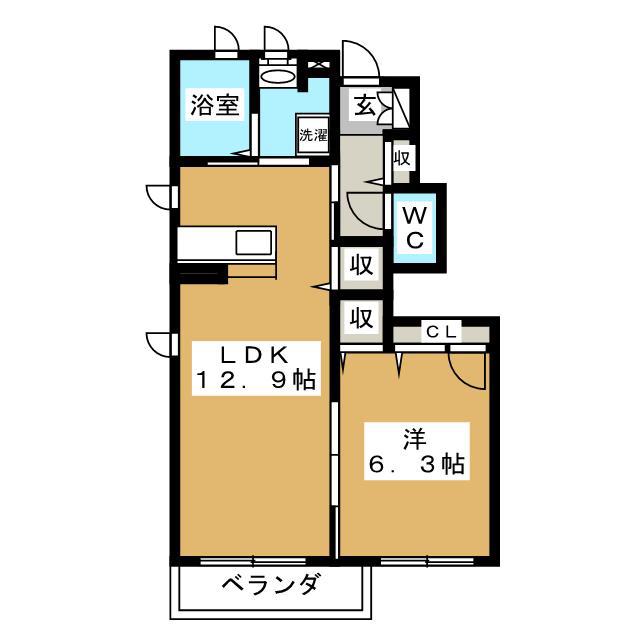 スカイパレスA(1LDK/1階)の間取り写真