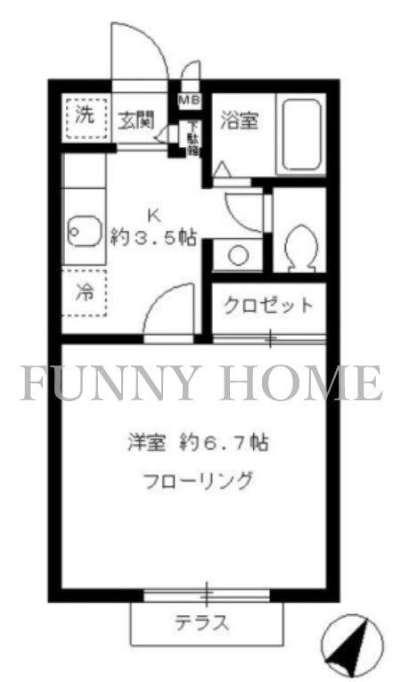 グリーンハイム(1K/1階)の間取り写真