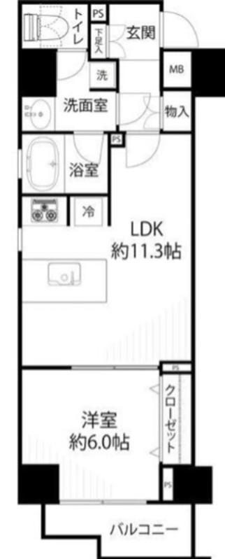 ハピネ蔵前鳥越(1LDK/8階)の間取り写真