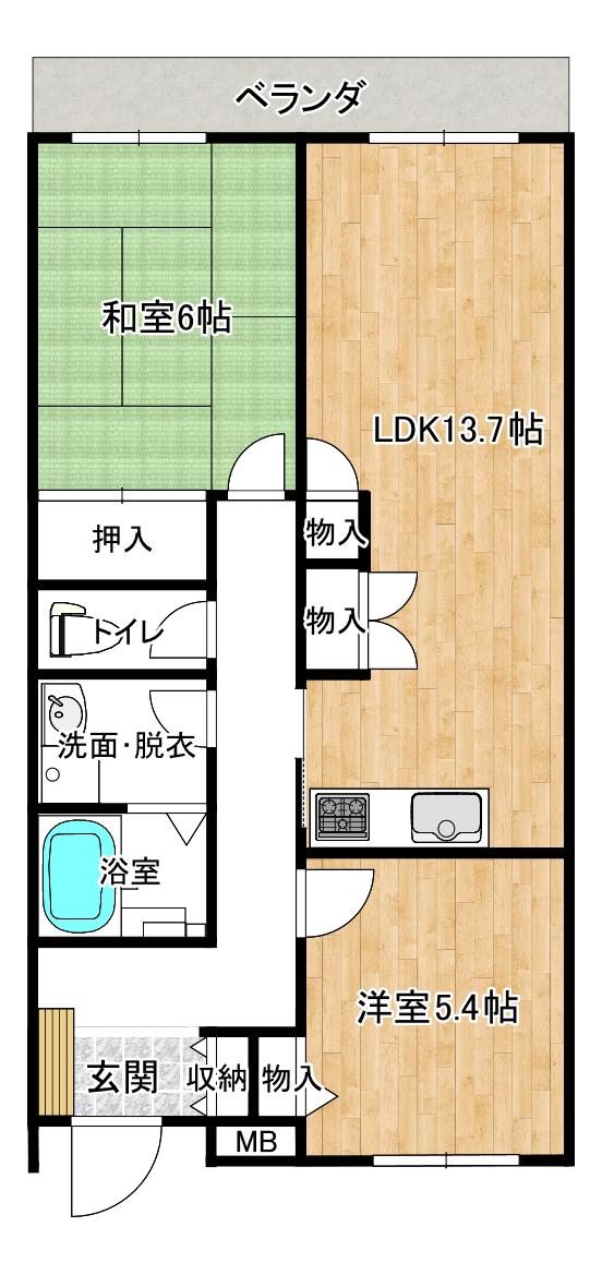 プレステージ難波(2LDK/4階)の間取り写真