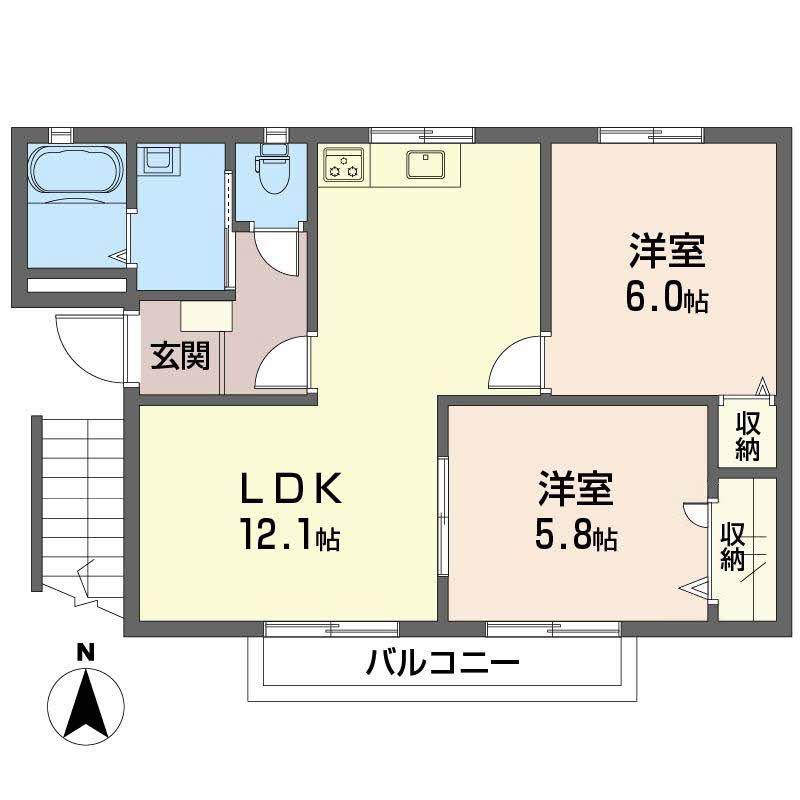 フレグランス関谷 A棟(2LDK/2階)の間取り写真
