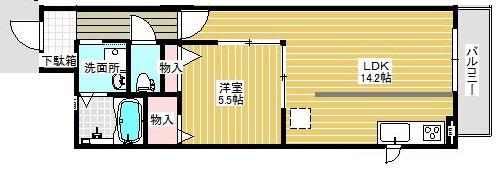 グランバリーラシュレ(1LDK/1階)の間取り写真