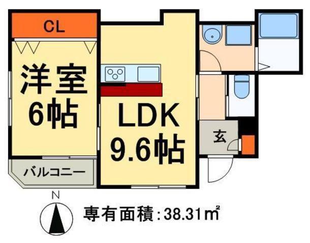 カーサ・コモド(1LDK/2階)の間取り写真
