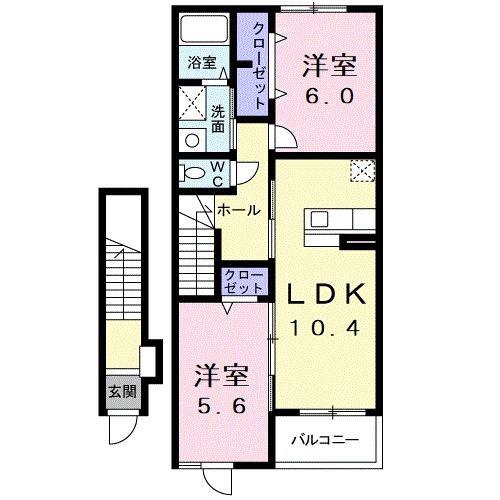 プリムローズII(2LDK/2階)の間取り写真
