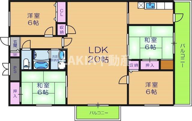 ロイヤルハイツ阿倍野(4LDK/3階)の間取り写真