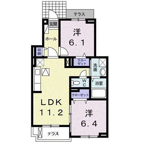 カーサ アヴェニュー(2LDK/1階)の間取り写真