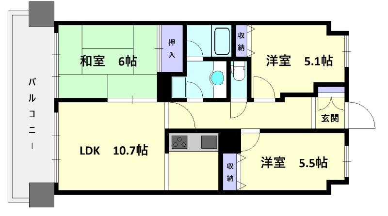 ダイアパレス医学町(3LDK/3階)の間取り写真