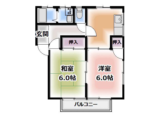 ロータリーフレグランスB(2K/2階)の間取り写真