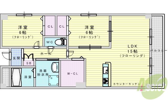 アンフィニーⅨ(2LDK/9階)の間取り写真