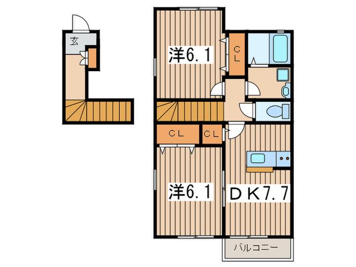 西鶴間KIガーデン壱番館(2DK/2階)の間取り写真