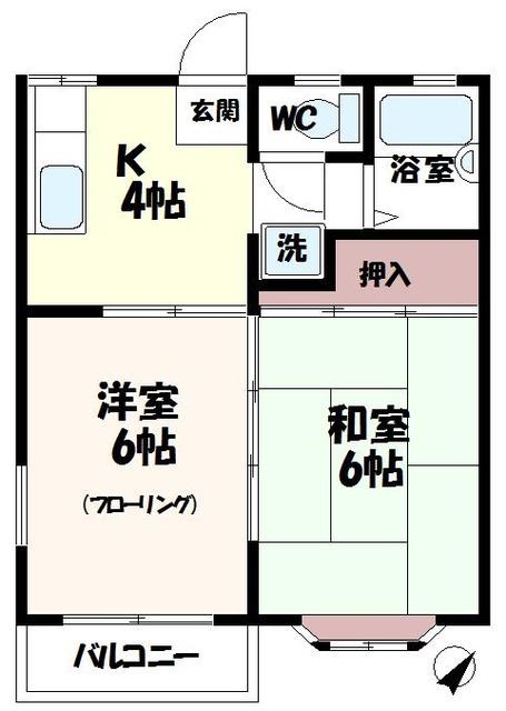 ガーデン若葉(2K/1階)の間取り写真