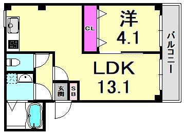 アヴァンティ三宮(1LDK/3階)の間取り写真