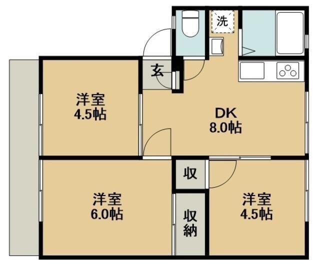 セジュールホンダB棟(3DK/1階)の間取り写真