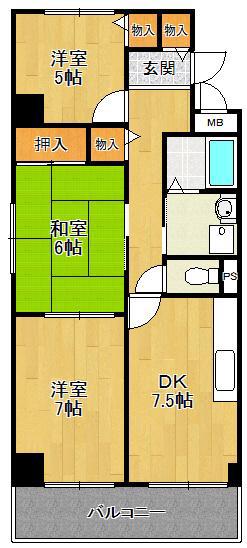 シェルコート南甲子園(3DK/2階)の間取り写真