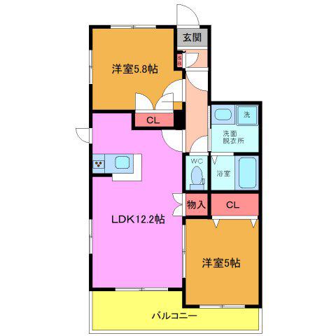 メゾン ド シャンス(2LDK/1階)の間取り写真