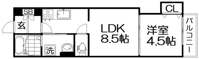クリエオーレ藤阪東町(1LDK/3階)の間取り写真